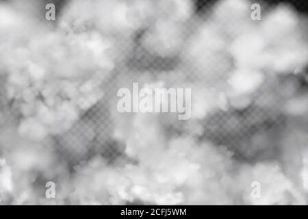 Vettore bianco nuvolosità, nebbia o fumo su sfondo scopato scuro. Illustrazione Vettoriale