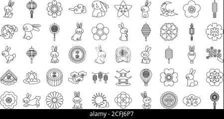 pacchetto di cinquanta icone set metà autunno disegno vettoriale illustrazione Illustrazione Vettoriale