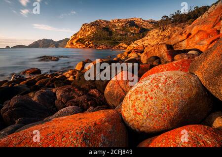 Costa frastagliata di Sleepy Bay nel Parco Nazionale di Freycinet. Foto Stock