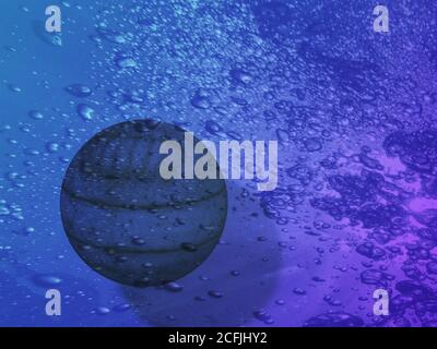 Sfera astratta in acqua. Vista subacquea. Bolle d'acqua. Rendering 3D Foto Stock