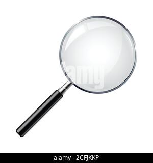 Lente d'ingrandimento realistica isolata su sfondo bianco. Illustrazione vettoriale. Illustrazione Vettoriale