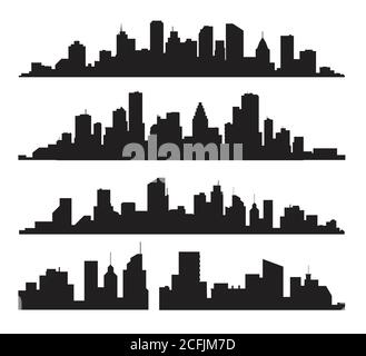 Silhouette della città su bianco. La silhouette della città in uno stile piatto. Paesaggio urbano moderno. Illustrazione vettoriale Illustrazione Vettoriale