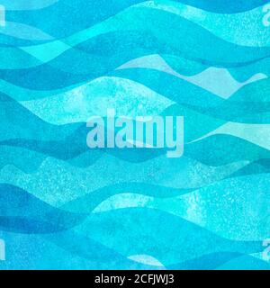 Astratto acquerello trasparente mare oceano blu teale turchese colorato sfondo onda. Illustrazione delle onde dipinte a mano con acquerello. Spaccature del telaio di intestazione Foto Stock