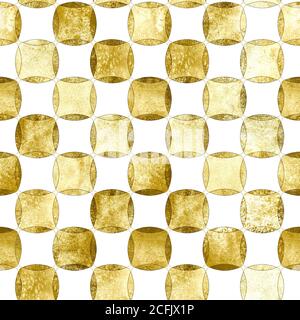 Motivo geometrico senza cuciture con forme astratte color oro acquerello su sfondo bianco. Acquerello tratto a mano polka dot dorato texture. Stampa per textil Foto Stock