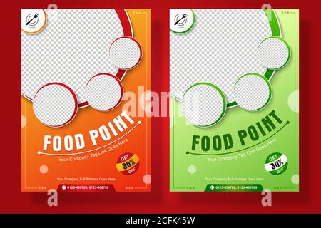 Food Flyer modello di banner vettoriale in formato A4 per poster, opuscoli o opuscoli pronti per la stampa di post sui social media o pubblicità promozionale. Illustrazione Vettoriale