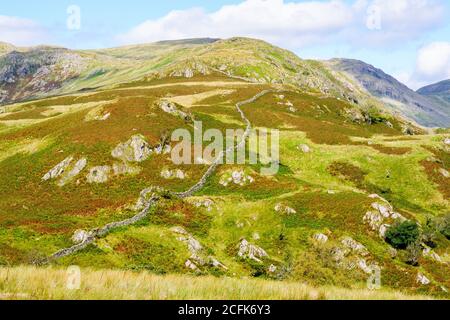 Le belle Fells intorno al Kirkstone Pass Lake District, Inghilterra. Foto Stock
