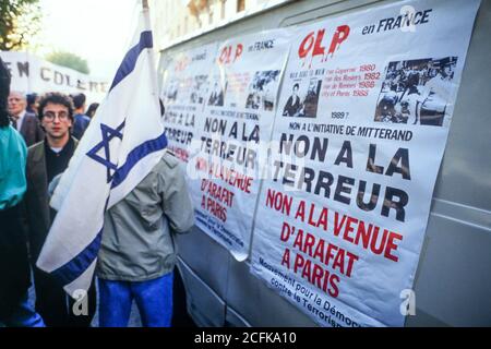 La comunità ebraica protesta Yasser Arafat in viaggio ufficiale in Francia, Lione, Francia Foto Stock