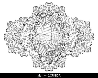 Bella linea d'arte per colorare la pagina del libro con Pasqua stilizzata uovo Illustrazione Vettoriale