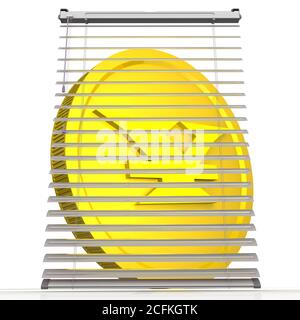 Contanti nascosti in yuan cinese. La moneta d'oro con il simbolo della moneta cinese (yuan) si trova dietro i bui ajar. Isolato. Illustrazione 3D Foto Stock