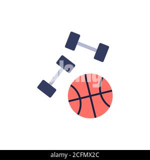 Manubri e palla da basket icona piatta isolato Illustrazione Vettoriale