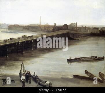 Whistler James McNeill - marrone e argento - Old Battersea Ponte - British School - 19 ° secolo Foto Stock