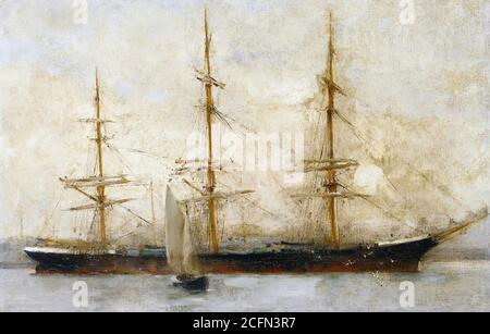 Tuke Henry Scott - una nave a tre alberi ad Anchor - British School - 19 ° secolo Foto Stock