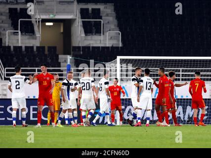 Stadio Olimpico di Helsinki, 2020/09/03. UEFA Lega delle Nazioni 2020. Campionato B, Gruppo 4. Finlandia / Galles. Fine della partita. Foto Stock