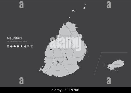 Mauritius mappa. Mappa nazionale del mondo. Serie di mappe dei paesi di colore grigio. Illustrazione Vettoriale