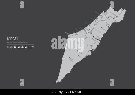 Mappa di Israele. Mappa nazionale del mondo. Serie di mappe dei paesi di colore grigio. Illustrazione Vettoriale