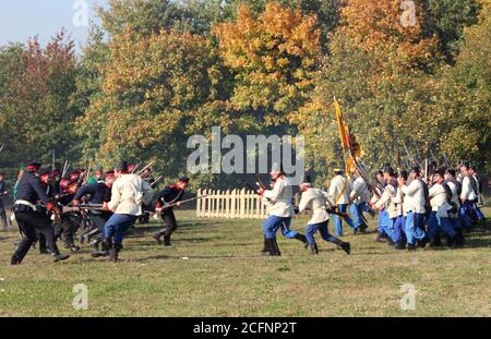 Battaglia di Lamac - ricostruzione di una battaglia storica fan della storia militare Foto Stock