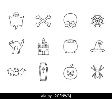 Set di icone Halloween. Illustrazione vettoriale, design piatto. Illustrazione Vettoriale