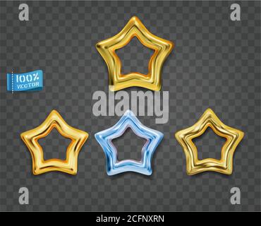 Stelle dorate e blu isolate su sfondo grigio. Gruppo vettoriale. Elementi per decorazione decorativa di layout festosi. Icone oro premium Illustrazione Vettoriale