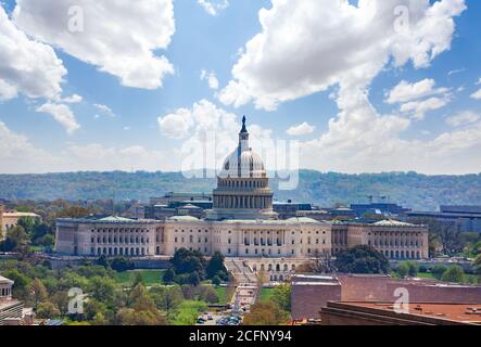 Palazzo del Campidoglio del Congresso degli Stati Uniti sul National Mall a Washington, D.C. vista dall'alto Foto Stock