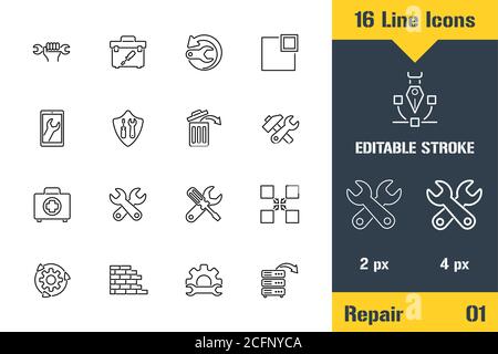 Strumenti di riparazione per PC e smartphone. Icona linea sottile - immagine vettoriale piatta del contorno. Pittogramma del tratto modificabile. Concetto di grafica di qualità superiore per il Web Illustrazione Vettoriale