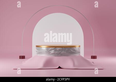 rendering 3d cilindro marmo vuoto su sfondo rosa. Foto Stock