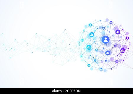 Sfondo della connessione Internet, senso astratto della scienza e della tecnologia grafica. Illustrazione della connessione di rete globale Foto Stock