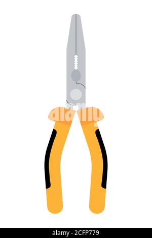 Icona dello strumento pinze colorate. Impugnatura di colore giallo, punta metallica sottile o pinza spugnosa. Illustrazione piatta dell'icona del vettore degli utensili di pinze per il disegno del nastro. Illustrazione Vettoriale