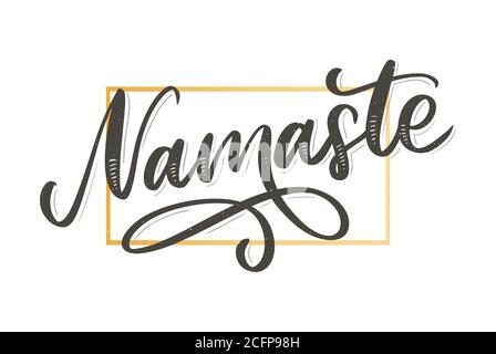 Carta namaste disegnata a mano. Ciao in hindi. Illustrazione dell'inchiostro. Sfondo con scritte disegnate a mano. Isolato su sfondo bianco. Citazione positiva. Spazzola moderna Illustrazione Vettoriale