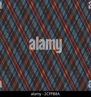 Disegno senza cuciture rombico come plaid tartan principalmente nelle tonalità blu e marrone con linee rosse, texture per camicia in flanella, plaid, tovaglie, c Illustrazione Vettoriale