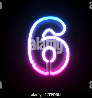 Font 3d neon, rendering 3d chiaro al neon blu e rosa, numero 6 Foto Stock