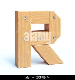 Carattere legno, alfabeto 3d fatto di parti in legno, rendering 3d, lettera R Foto Stock