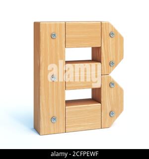 Carattere legno, alfabeto 3d fatto di parti in legno, rendering 3d, lettera B. Foto Stock