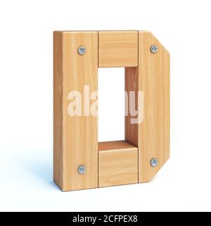 Carattere legno, alfabeto 3d fatto di parti in legno, rendering 3d, lettera D Foto Stock