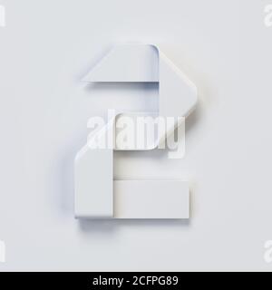 Font carta Origami, rendering 3d font nastro piegato, numero 2 Foto Stock