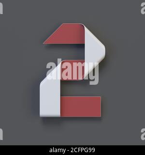 Font carta Origami, rendering 3d font nastro piegato, numero 2 Foto Stock
