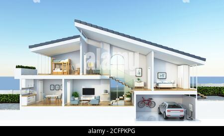 Moderna sezione trasversale domestica, rendering 3d Foto Stock