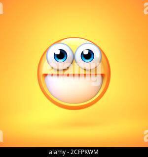 Emoji sorridente isolato su sfondo giallo, denti emoticon rendering 3d Foto Stock