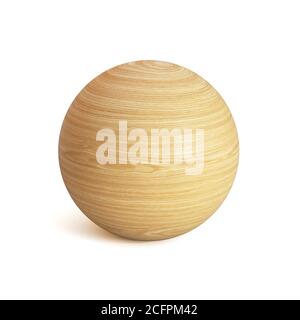 Sfera di legno rendering 3d, forma sferica in legno isolato su sfondo bianco Foto Stock