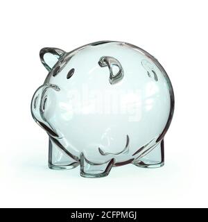 Banco di piggy di vetro vuoto su sfondo bianco rendering 3d Foto Stock