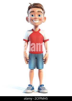 Giovane ragazzo stilizzato cartoon carattere, scuola capretto 3d rendering Foto Stock