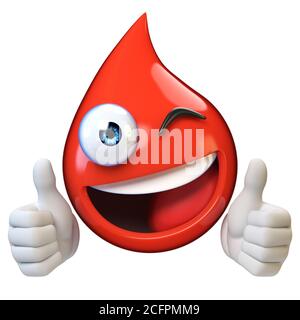 Mascotte di gocce di sangue con rendering 3d del volto sorridente Foto Stock