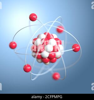 Rendering 3d degli atomi, protoni neutroni ed elettroni Foto Stock