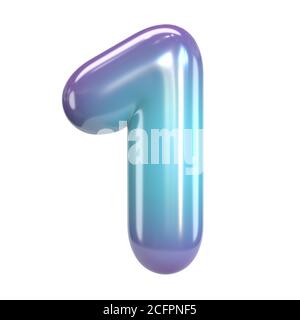 Carattere rotondo viola e blu, bollatura come lettere e numeri, rendering 3d numero 1 Foto Stock