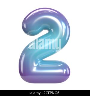 Carattere rotondo viola e blu, bollatura come lettere e numeri, rendering 3d numero 2 Foto Stock
