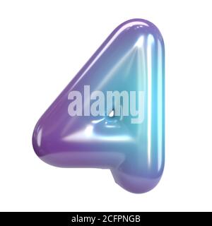 Carattere rotondo viola e blu, bollatura come lettere e numeri, rendering 3d numero 4 Foto Stock