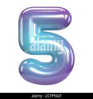 Carattere rotondo viola e blu, bollatura come lettere e numeri, rendering 3d numero 5 Foto Stock
