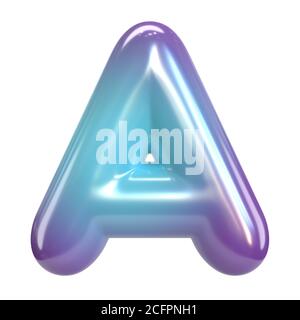 Carattere rotondo viola e blu, bollatura come lettere e numeri, rappresentazione 3d della lettera A. Foto Stock