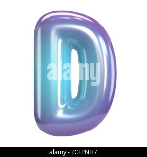 Carattere rotondo viola e blu, bollatura come lettere e numeri, rappresentazione 3d lettera D. Foto Stock