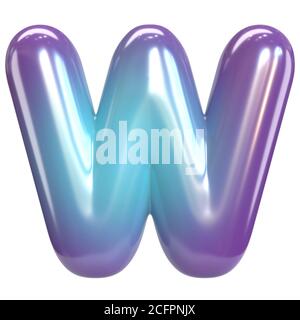 Carattere rotondo viola e blu, bollatura come lettere e numeri, rappresentazione 3d lettera W. Foto Stock