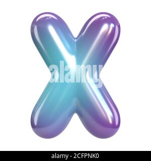 Carattere rotondo viola e blu, bollatura come lettere e numeri, rappresentazione 3d della lettera X. Foto Stock